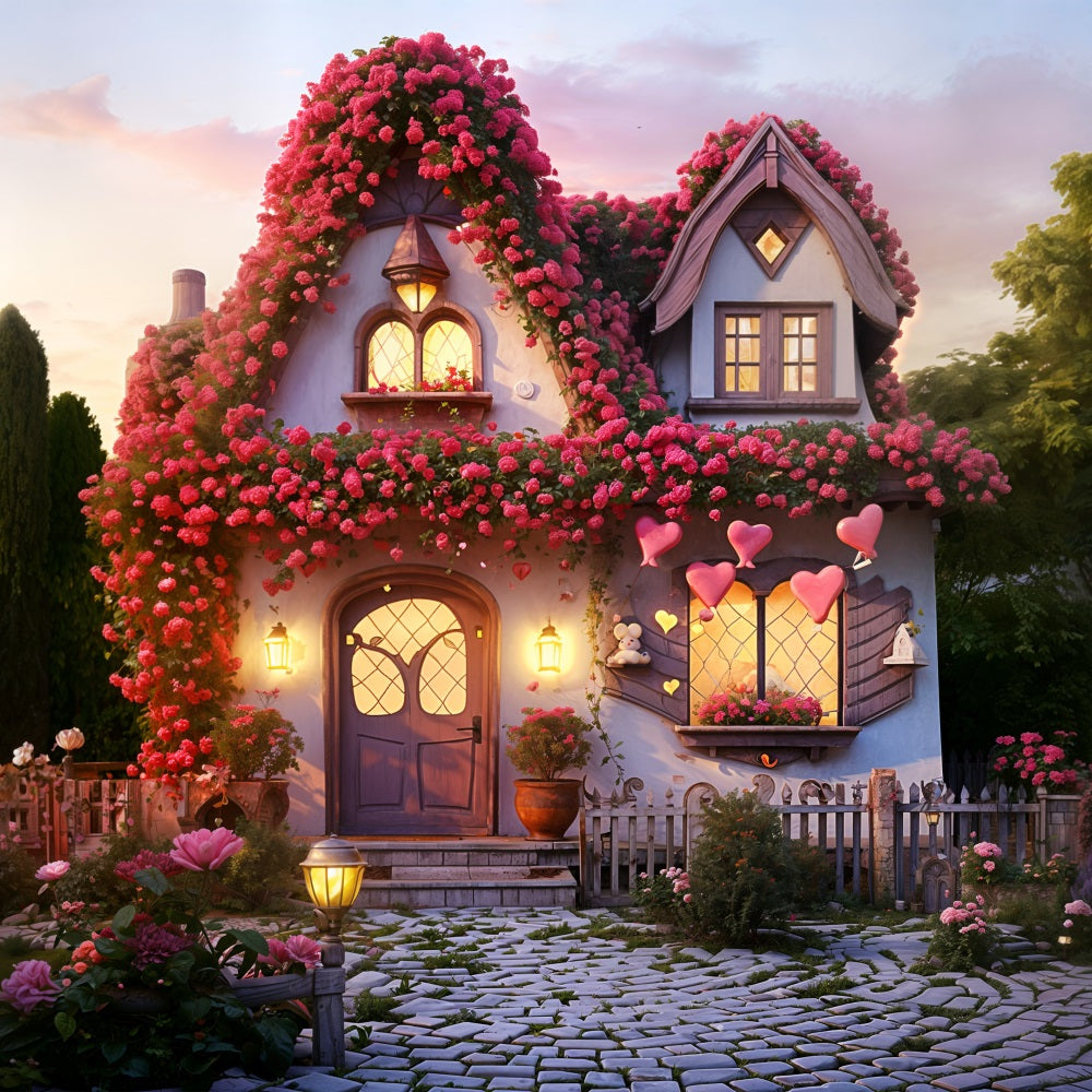 Valentines Photo Backdrops Floral Cottage Charming Lights Backdrop BRP11-434