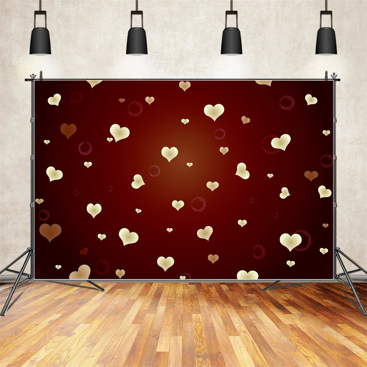 Valentine Backdrops Photography Golden Hearts Red Backdrop BRP11-450
