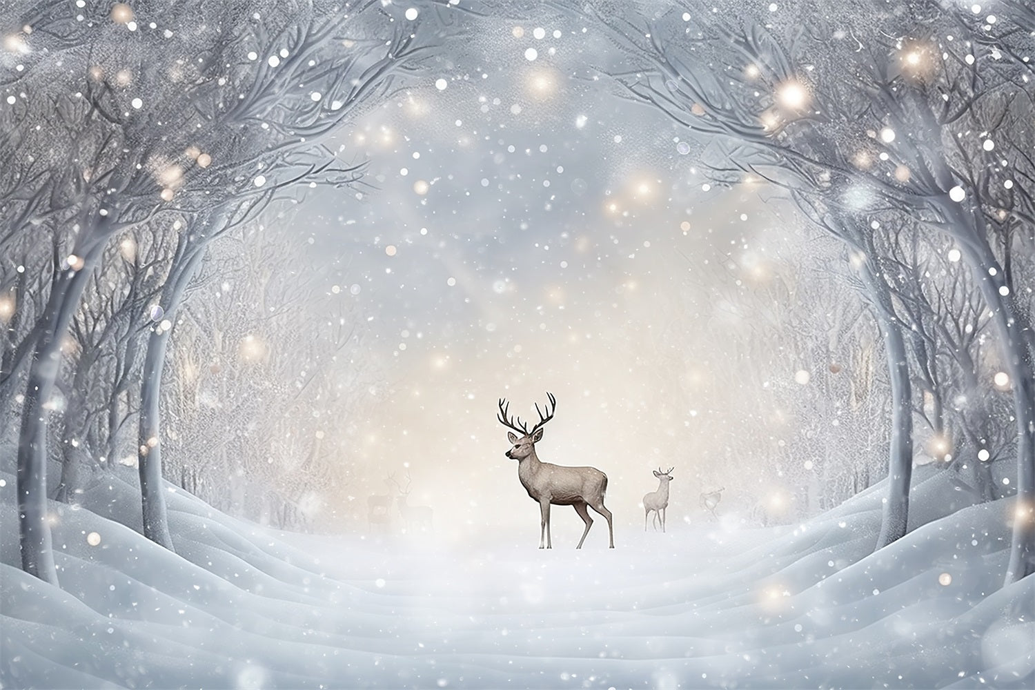 Winter Photography Backdrops Snowy Forest Path Reindeer Backdrop BRP11