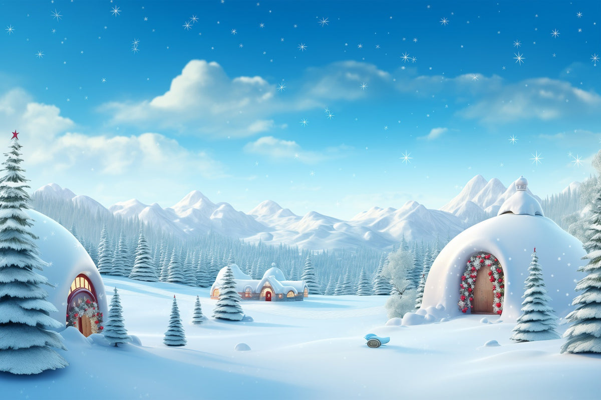 Winter Wonderland Backdrop Igloos Snowy Peaks Backdrop BRP11-48