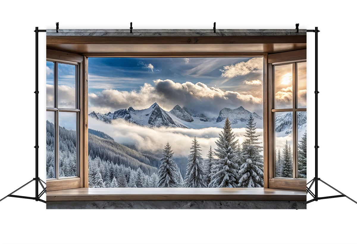 Window Well Backdrops Winter Backdrops Photography Mountain Majesty Window Scene Backdrop BR