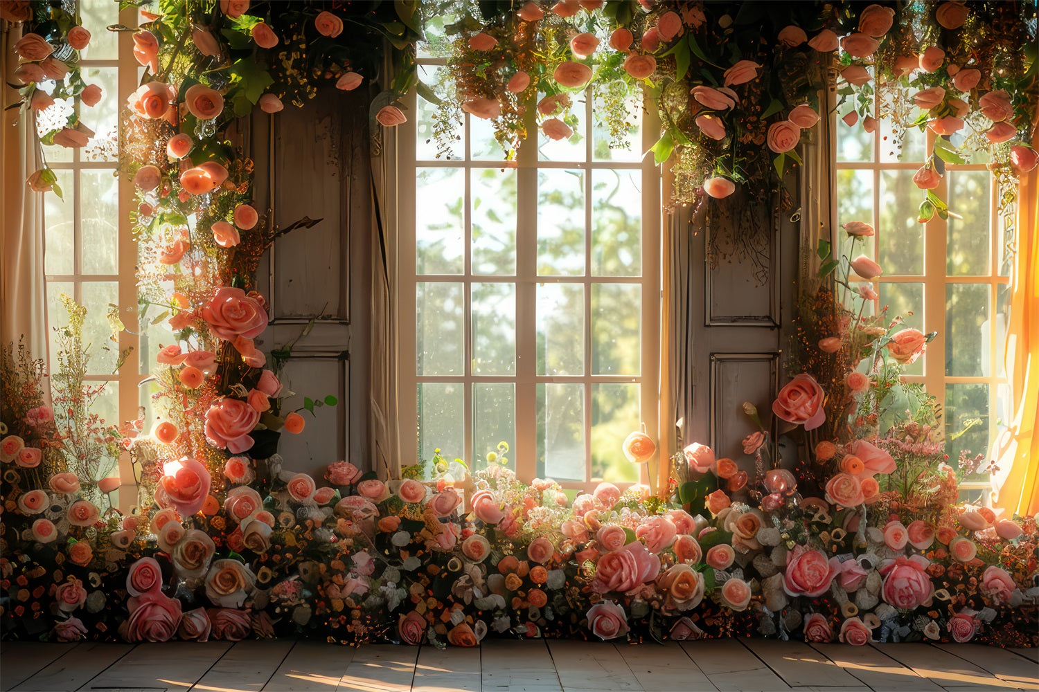 Spring Backdrop Flowers Window View Blooming Flowers Backdrop BRP11-55