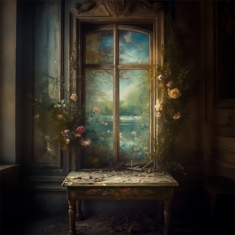 Photography Vintage Backdrop Window Decor Blossom Frame Backdrop BRP11