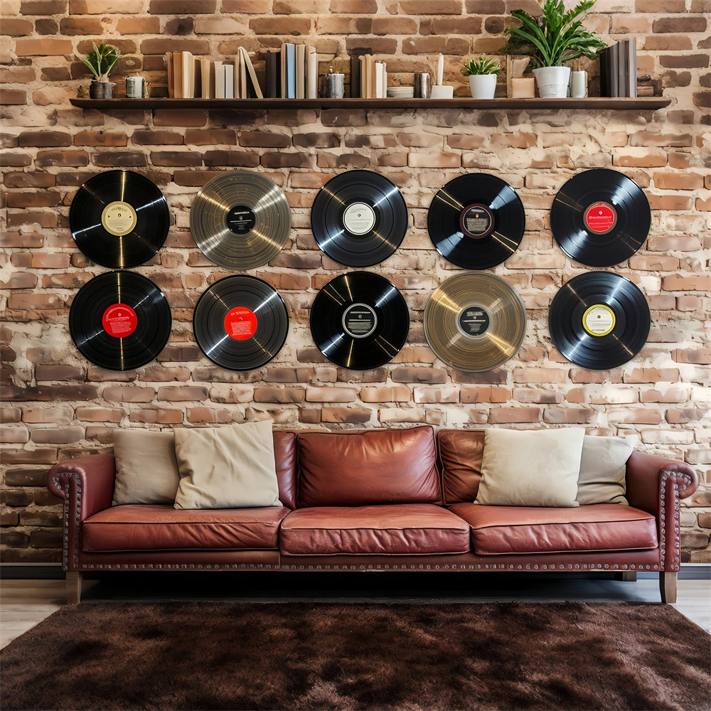 Vintage Photography Backdrop Vinyl Records Brick Wall Backdrop BRP11-593