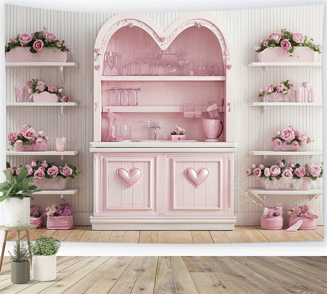 Valentine's Day Backdrop Pink Rose Kitchen Decor Backdrop BRP12-236
