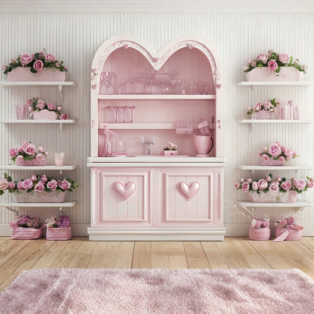 Valentine's Day Backdrop Pink Rose Kitchen Decor Backdrop BRP12-236
