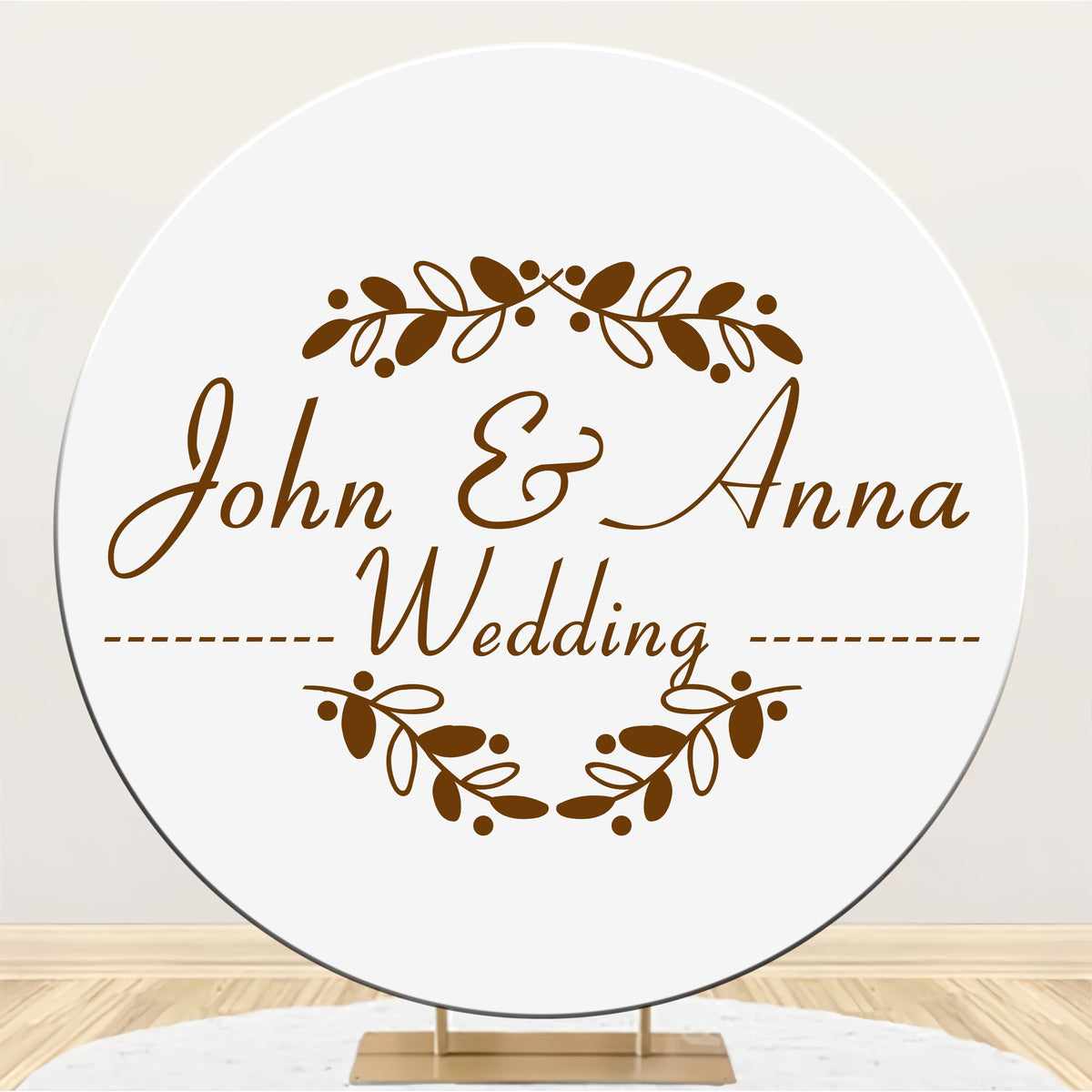 Personalized Wedding Backdrops Brown Leaf Round Frame Backdrop BRP12-3