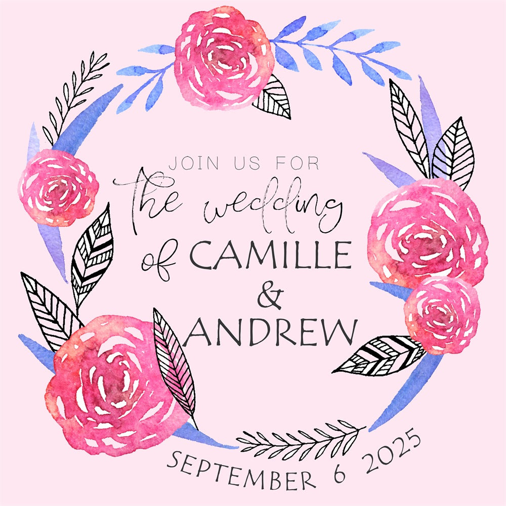 Customized Wedding Backdrop Pastel Pink Roses Watercolor Backdrop BRP12-374