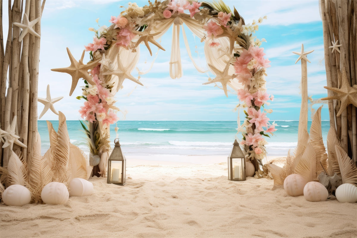 Wedding Photography Backdrop Beach Starfish Floral Arch Backdrop BRP12