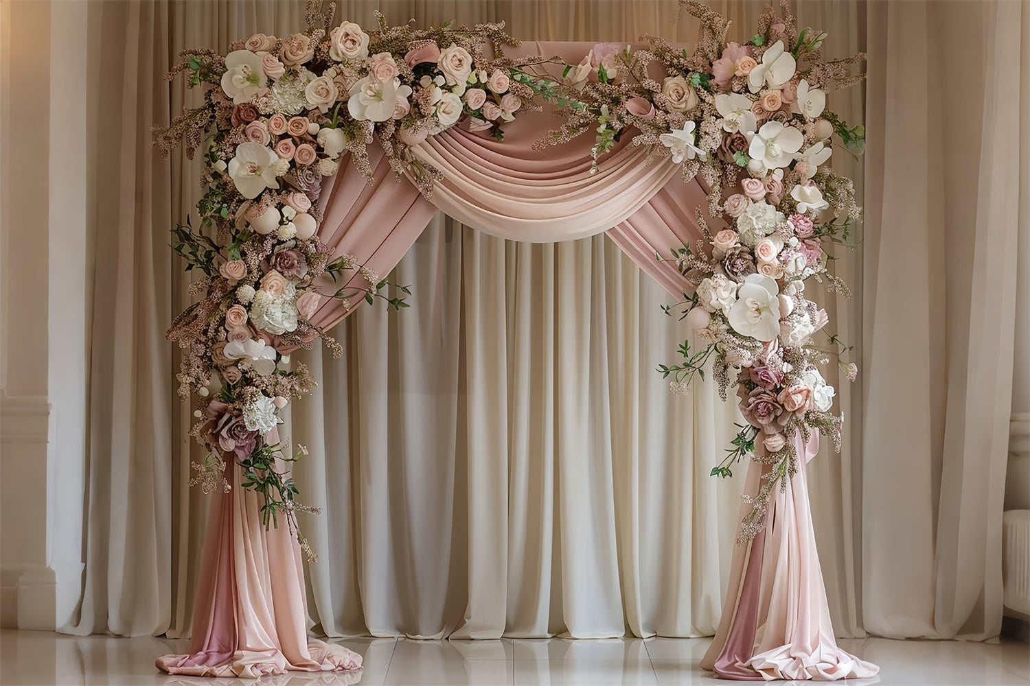 Backdrop Bride Wedding Photos Backdrop Blush Draped Floral Arch Backdrop BRP12-385