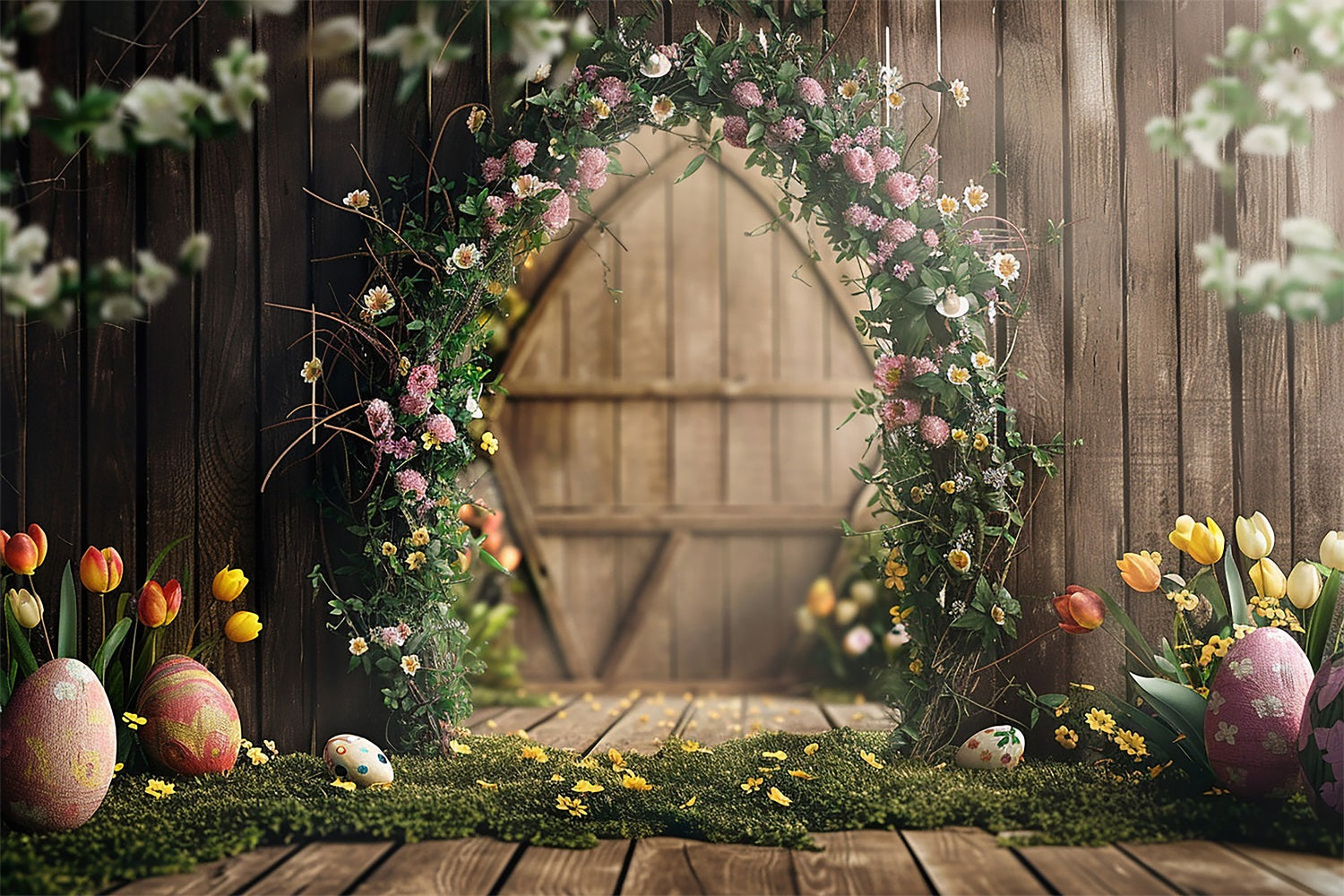 Easter Backdrop Rustic Easter Egg Garden Arch Backdrop BRP12-394
