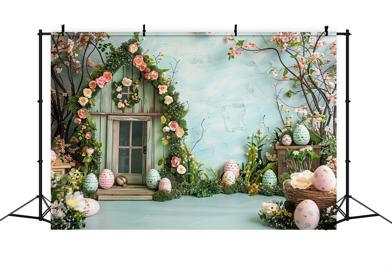 Easter Photography Backdrop Spring Floral Cottage Eggs Backdrop BRP12-396