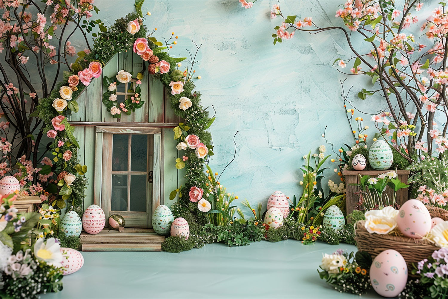 Easter Photography Backdrop Spring Floral Cottage Eggs Backdrop BRP12-396