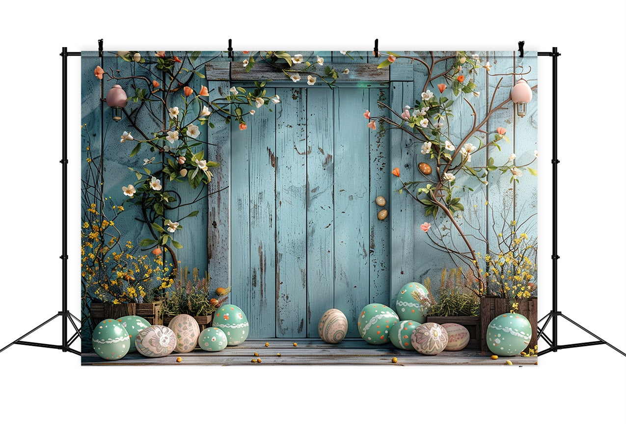 Backdrop Easter Blue Rustic Door Egg Decor Backdrop BRP12-400