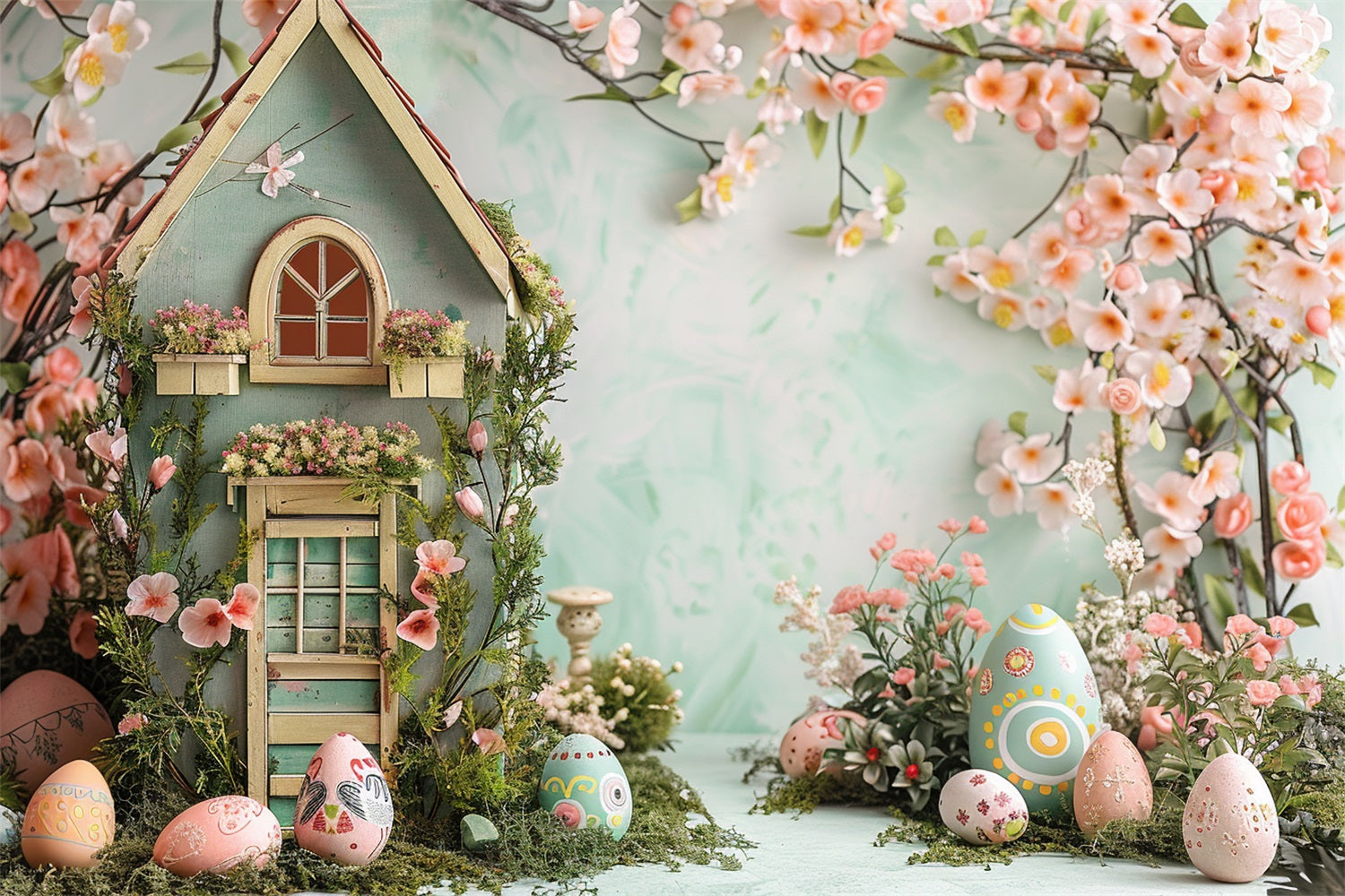 Easter Backdrops Photography Floral Cottage Egg Display Backdrop BRP12-401