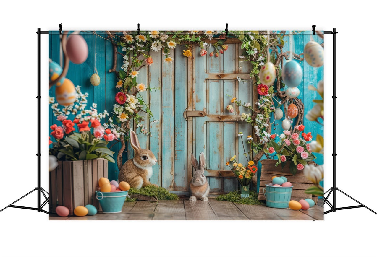 Easter Themed Backdrop Bunny Garden Rustic Door Backdrop BRP12-402