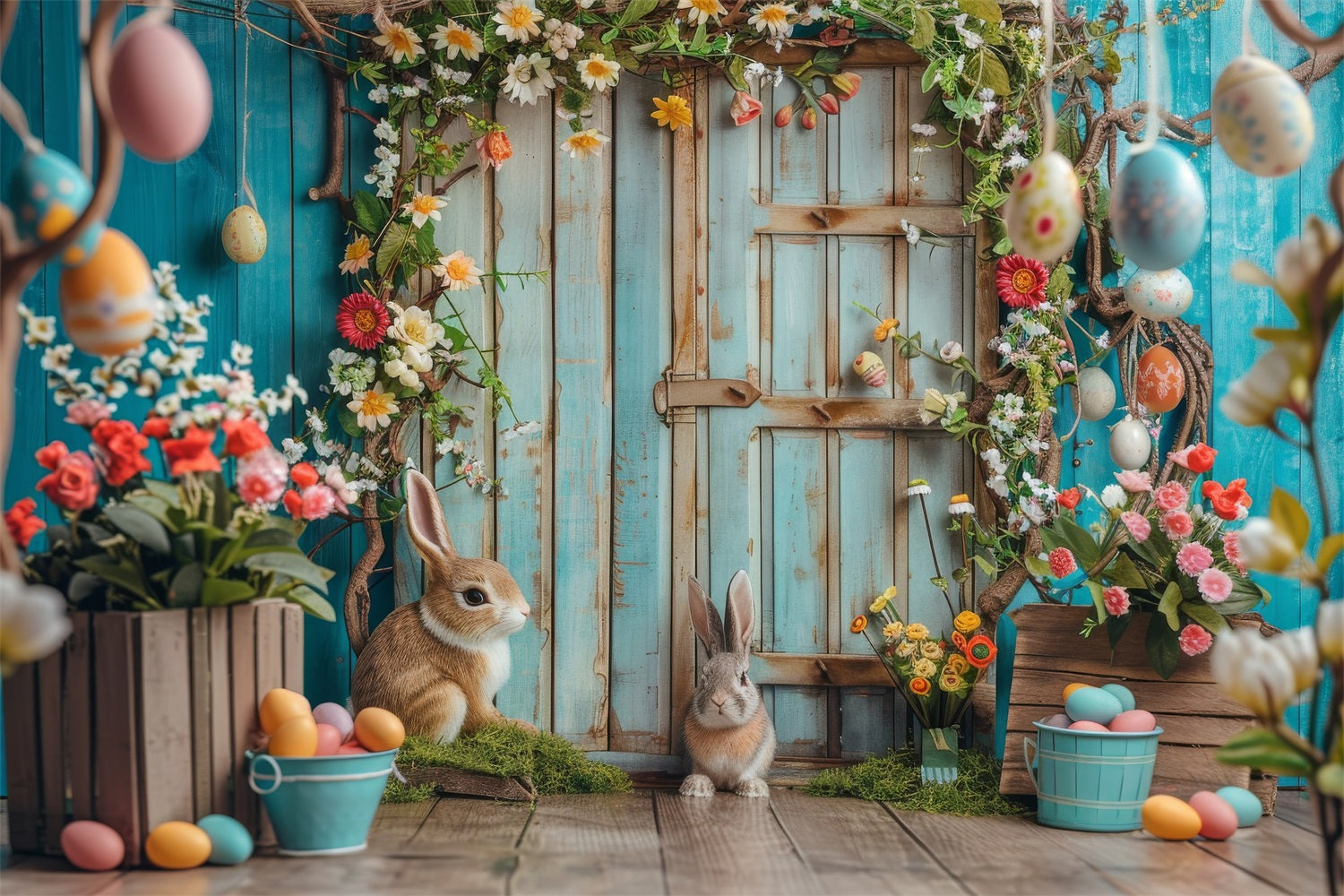 Easter Themed Backdrop Bunny Garden Rustic Door Backdrop BRP12-402