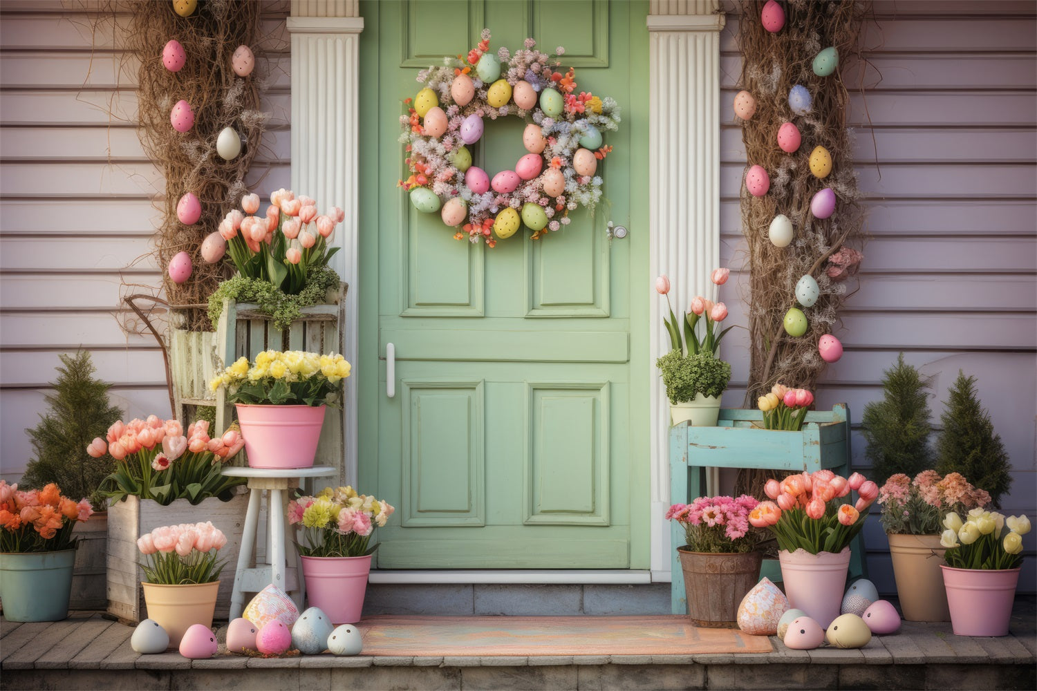 Easter Backdrops Ideas Green Door Tulip Decor Backdrop BRP12-404