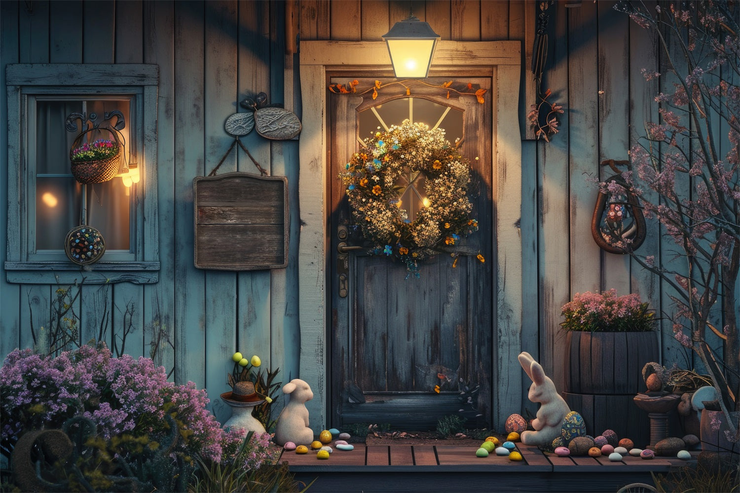 Easter Backdrop Vintage Cottage Door Bunny Eggs Backdrop BRP12-405