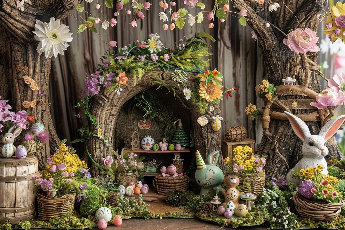 Easter Photo Backdrops Rustic Tree House Bunny Decor Backdrop BRP12-41