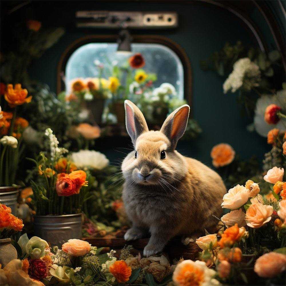 Easter Backdrops Pictures Floral Decor Bunny House Backdrop BRP12-419