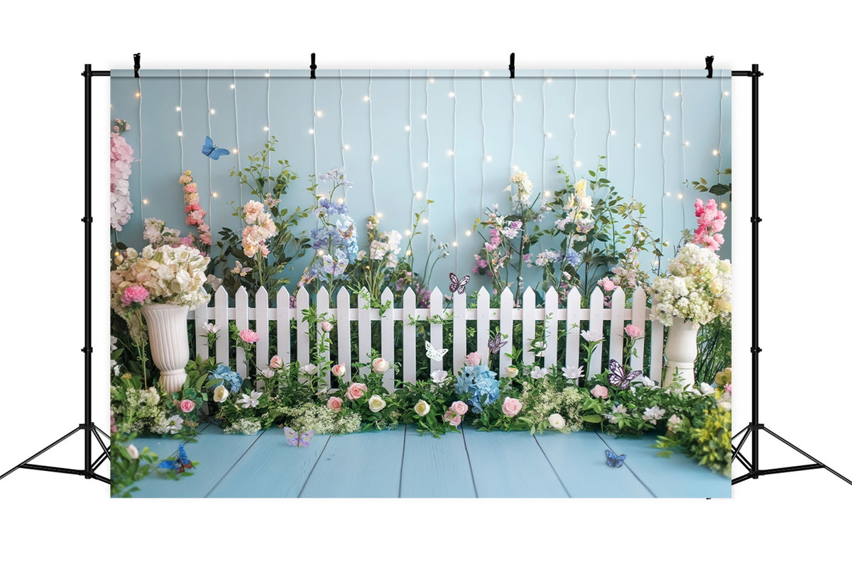 Spring Flower Backdrop Blossoms White Fence Photography Backdrop BRP12