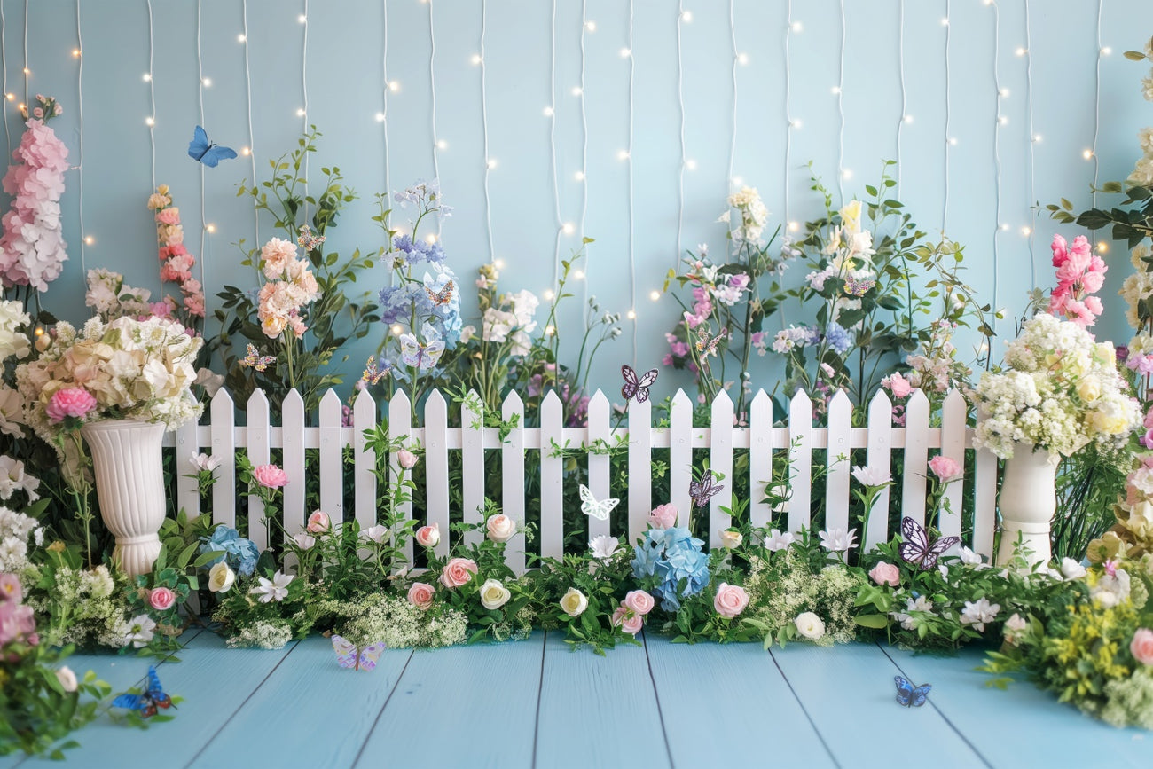 Spring Flower Backdrop Blossoms White Fence Photography Backdrop BRP12