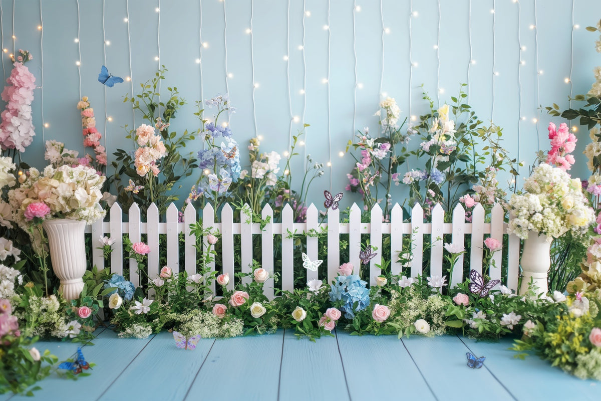 Spring Flower Backdrop Blossoms White Fence Photography Backdrop BRP12
