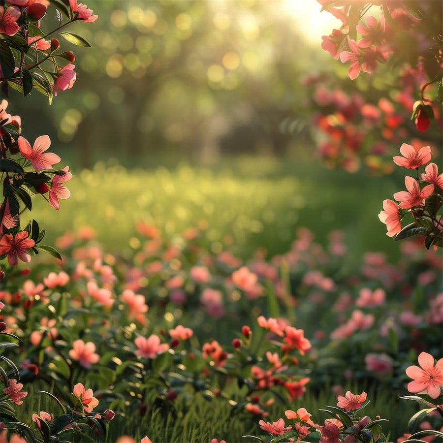 Pink Spring Backdrop Spring Floral Backdrop Pink Blossoms Sunny Grass Backdrop BRP12-516