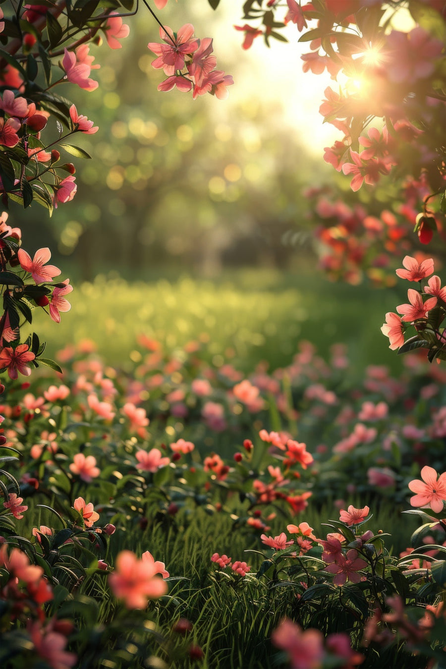 Pink Spring Backdrop Spring Floral Backdrop Pink Blossoms Sunny Grass Backdrop BRP12-516