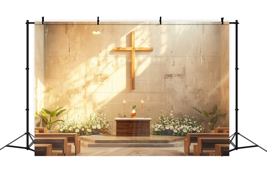 God Backdrop Church Backdrop Designs Sunlit Floral Golden Cross Backdrop BRP12-720