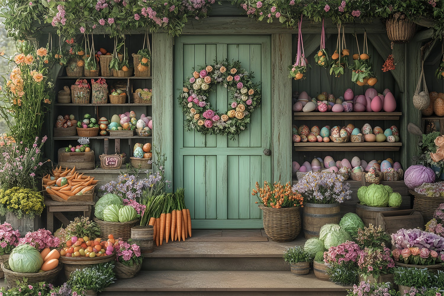 Easter Produce Backdrop Easter Fresh Produce Floral Spring Porch Backdrop BRP12-735