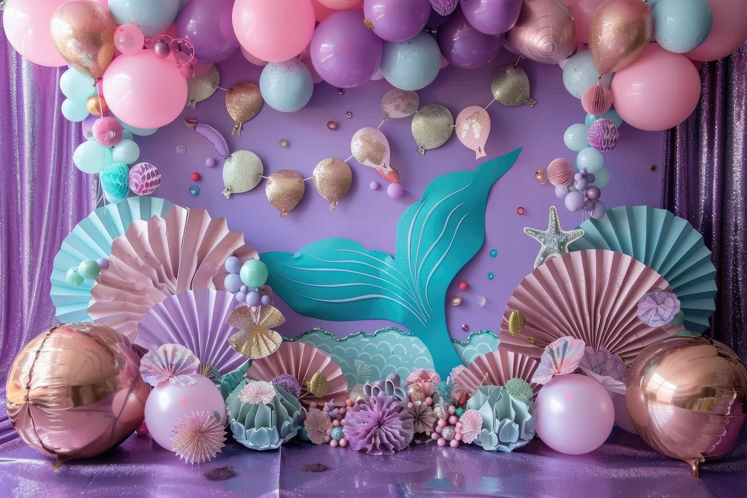 Mermaid Face In Hole Party Selfie Birthday Photography Background Mermaid Face In Hole Party Selfie Birthday Photography Background