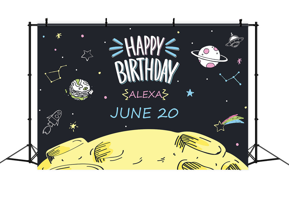 Customize Birthday Backdrop Cartoon Colorful Space-Themed Backdrop BRP