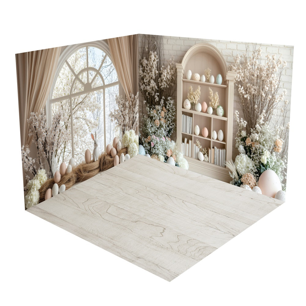 Small Room Backdrop Soft Beige Bunny Easter Room Backdrop Room Set BRP2-22