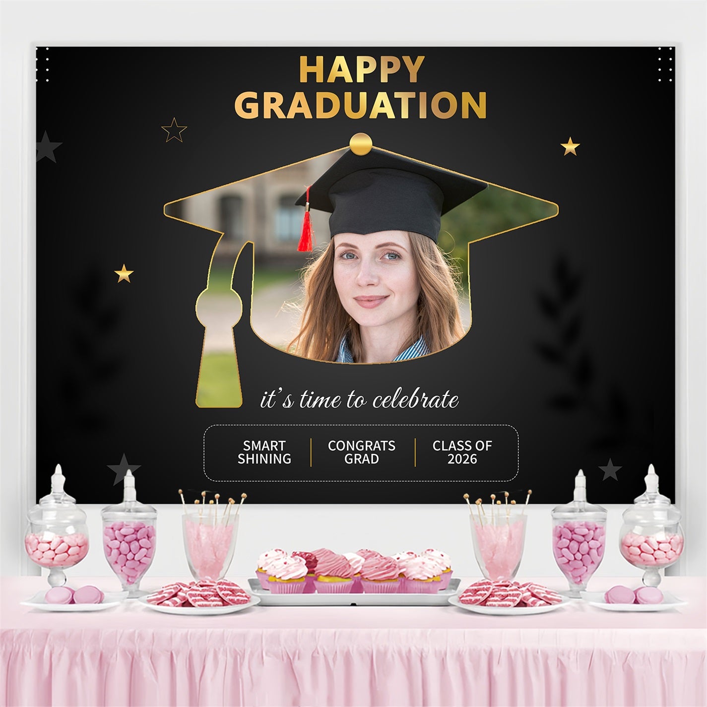 Personalized Graduation Backdrops Elegant Black Graduation Party Backdrop BRP2-278
