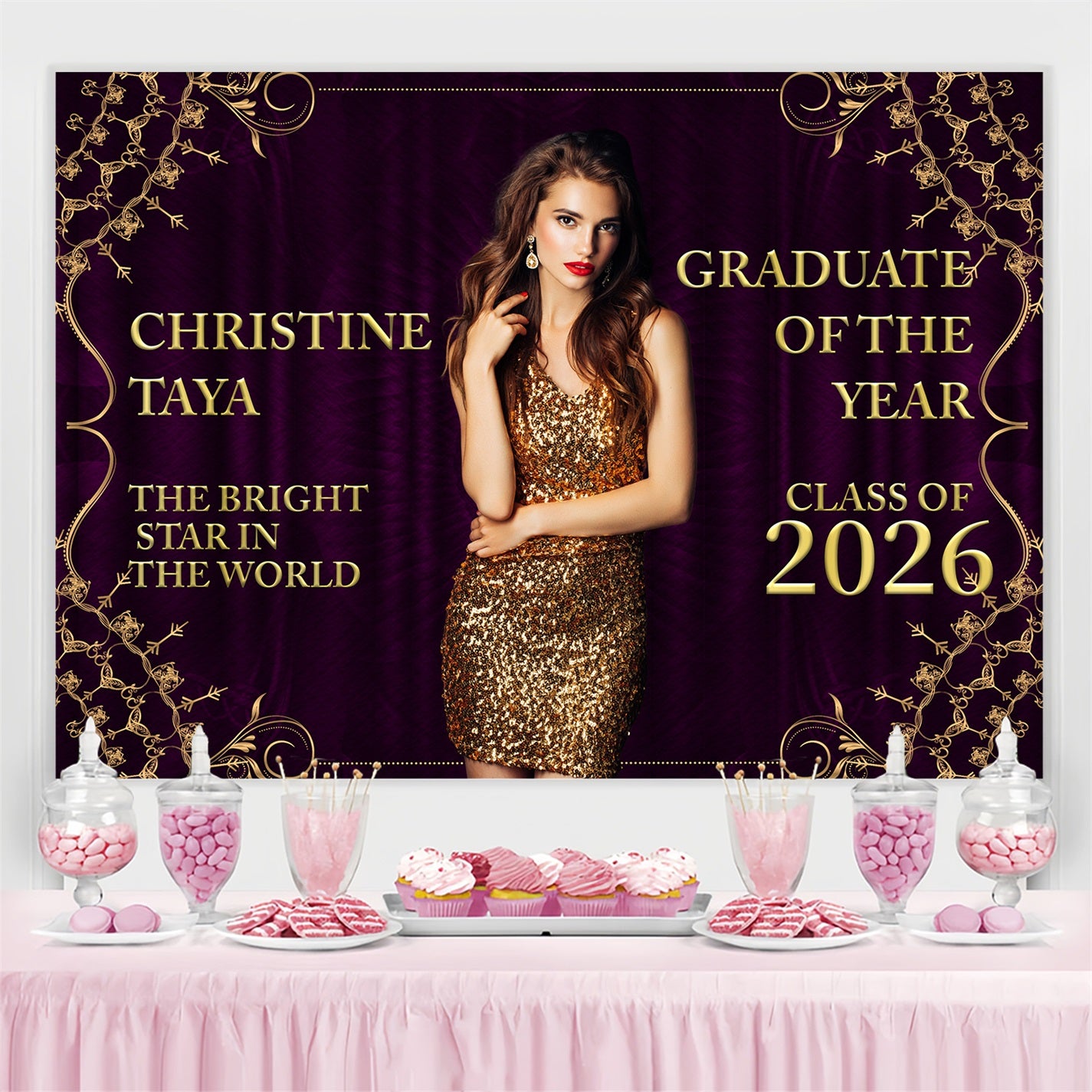 Personalized Graduation Backdrop Ornate Elegance Graduation Party Backdrop BRP2-280