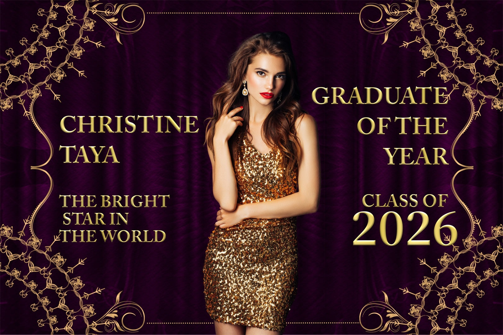 Personalized Graduation Backdrop Ornate Elegance Graduation Party Backdrop BRP2-280