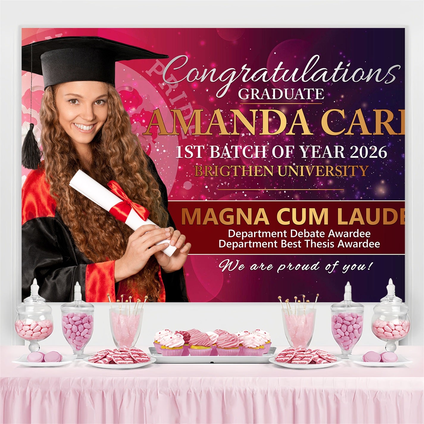 Custom Graduation Backdrop Brilliant Scholar Graduation Party Backdrop BRP2-281