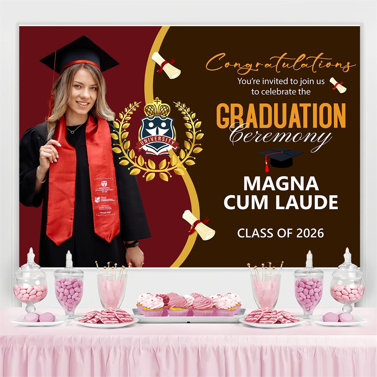 Customized Graduation Backdrop University Honors Graduation Party Backdrop BRP2-282