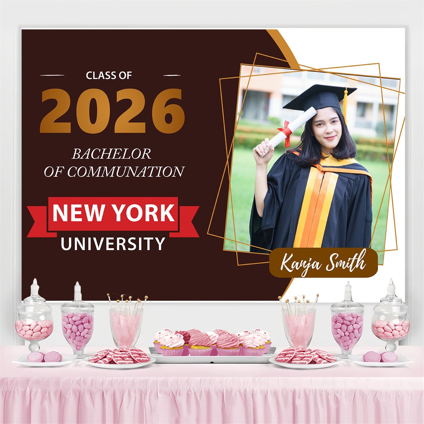 Custom Graduation Backdrop Communication Bachelor Graduation Party Backdrop BRP2-283