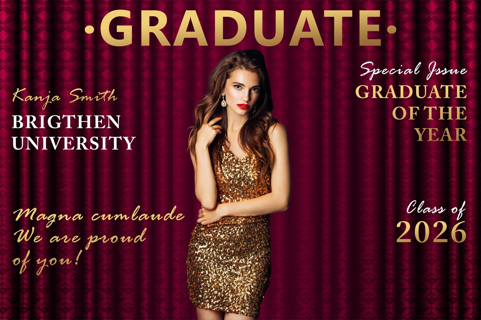 Personalized Graduation Backdrops Vintage Red Graduation Party Backdrop BRP2-284