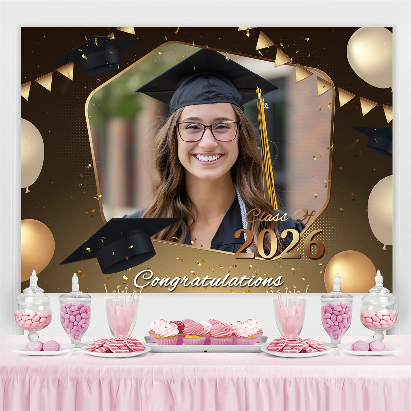 Custom Graduation Backdrop Celebratory Balloon Graduation Party Backdrop BRP2-285