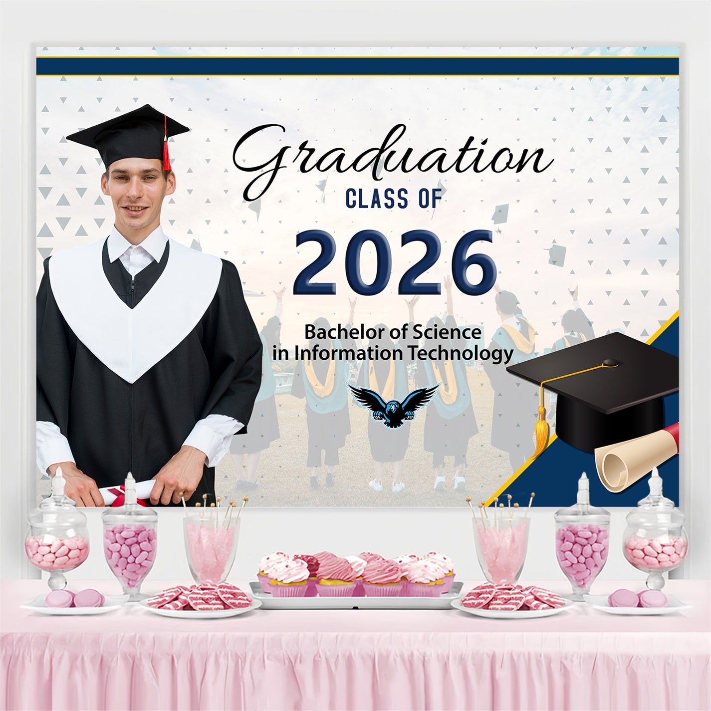Custom Graduation Backdrop Information Technology Graduation Party Backdrop BRP2-288