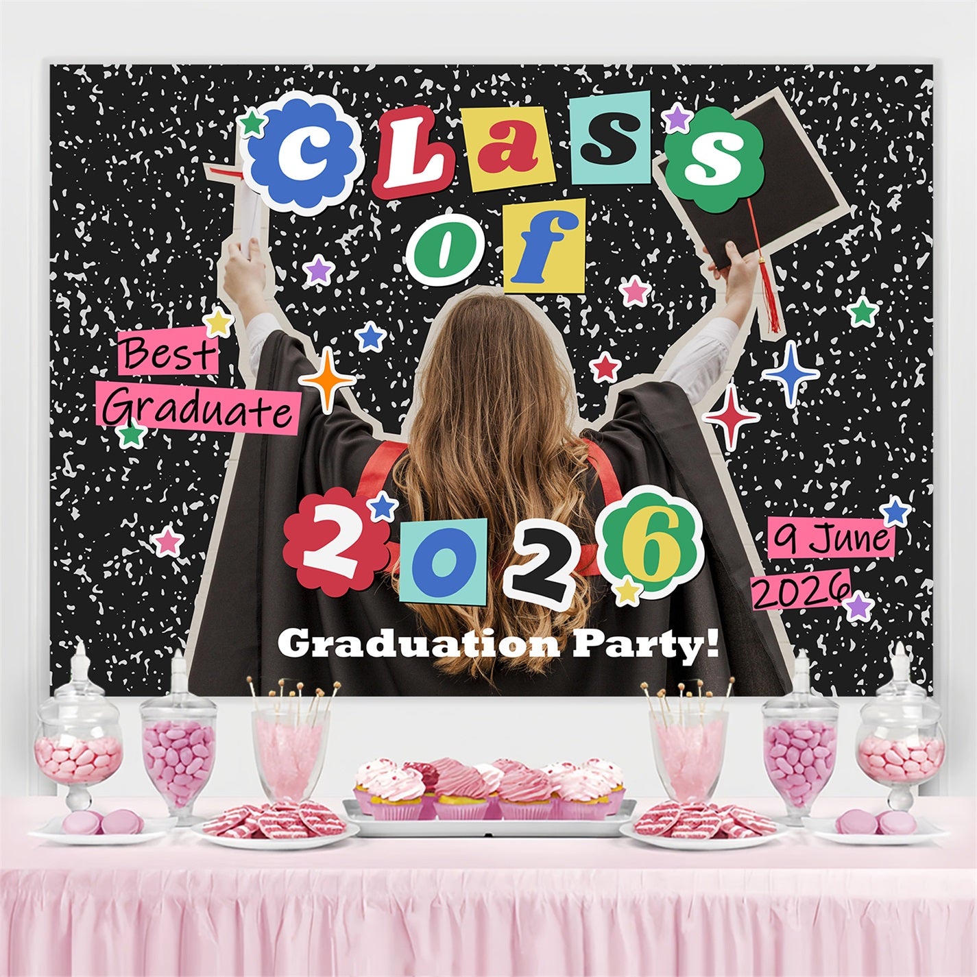 Personalized Graduation Backdrops Colorful Shiny Graduation Party Backdrop BRP2-289