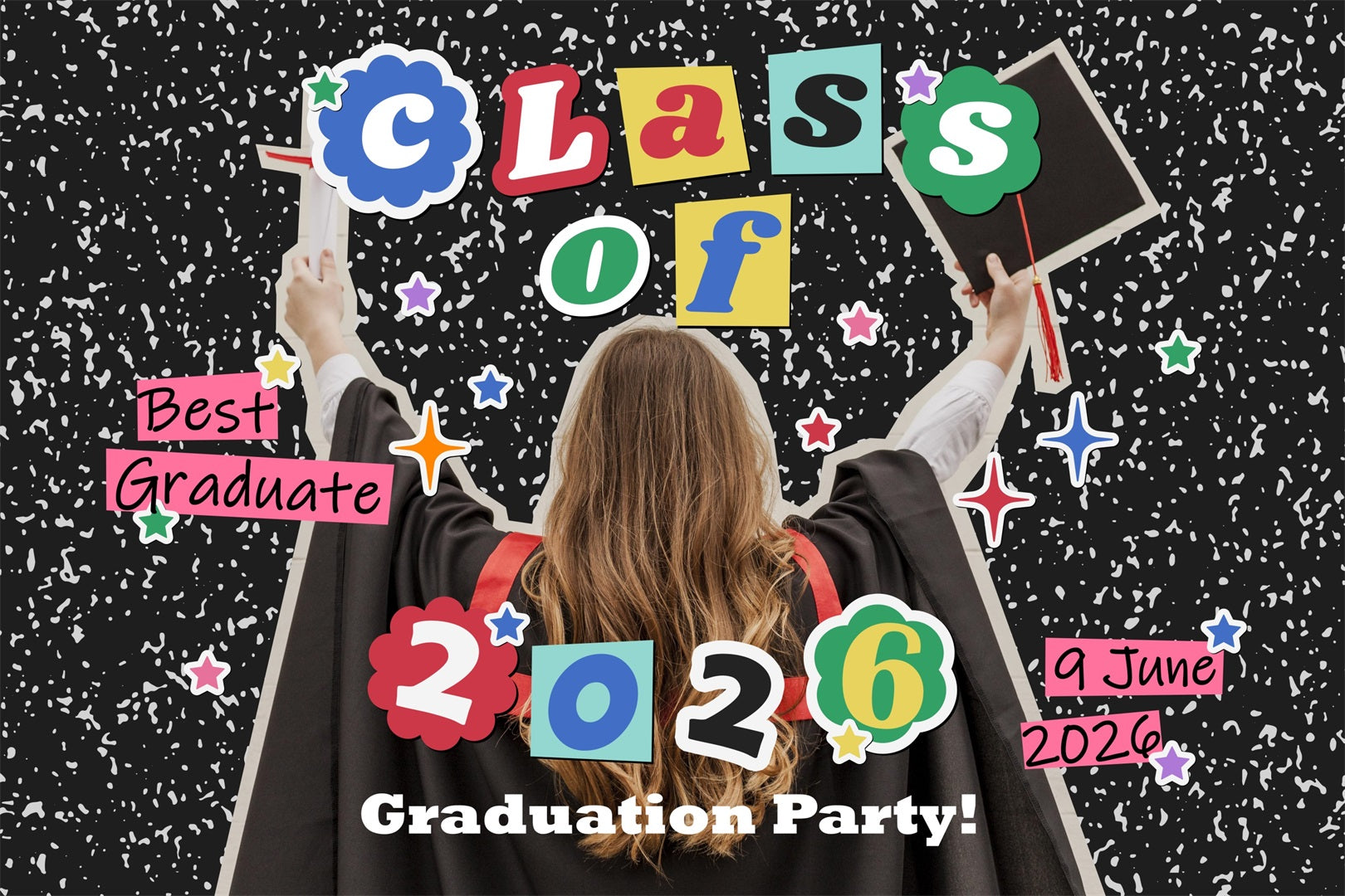 Personalized Graduation Backdrops Colorful Shiny Graduation Party Backdrop BRP2-289