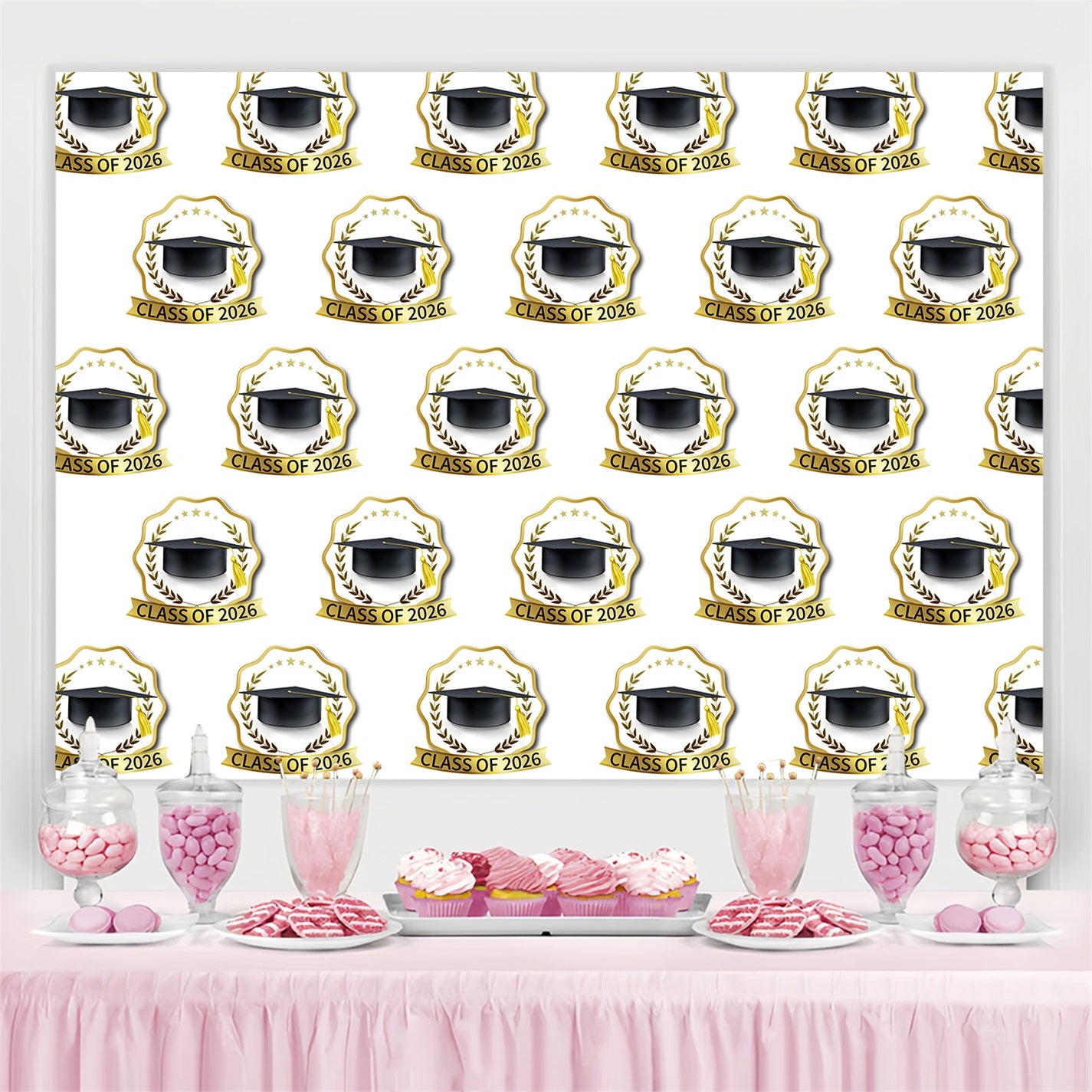 Custom Graduation Backdrops Classic Gold Emblem Graduation Party Backdrop BRP3-11