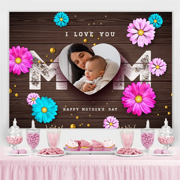 Mothers Day Photo Backdrop Rustic Floral Heart Personalized Backdrop BRP3-111