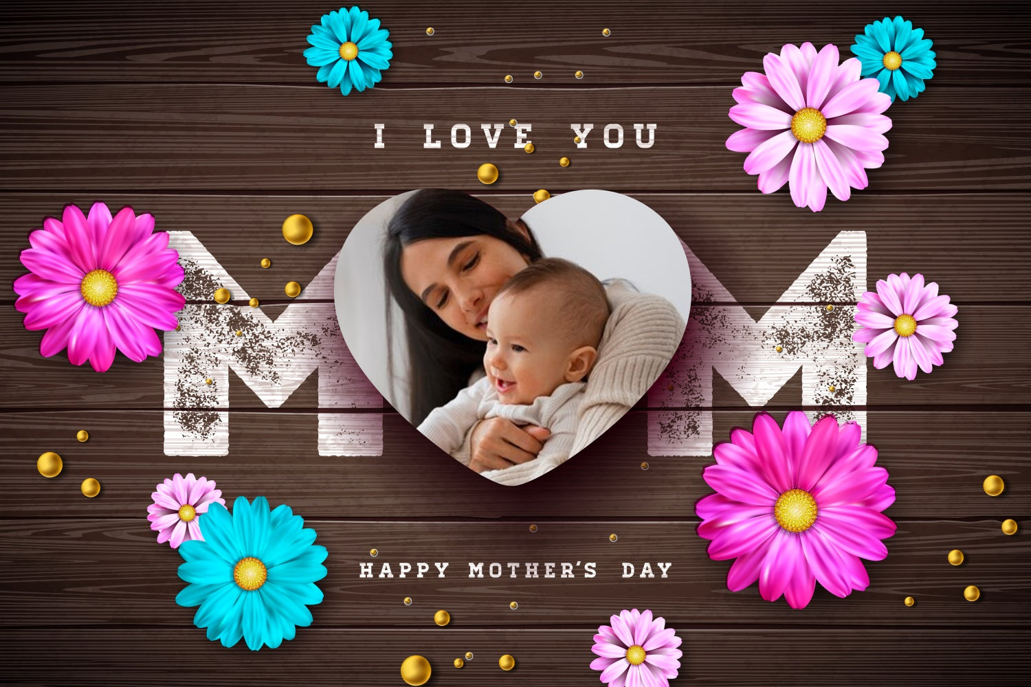 Mothers Day Photo Backdrop Rustic Floral Heart Personalized Backdrop BRP3-111