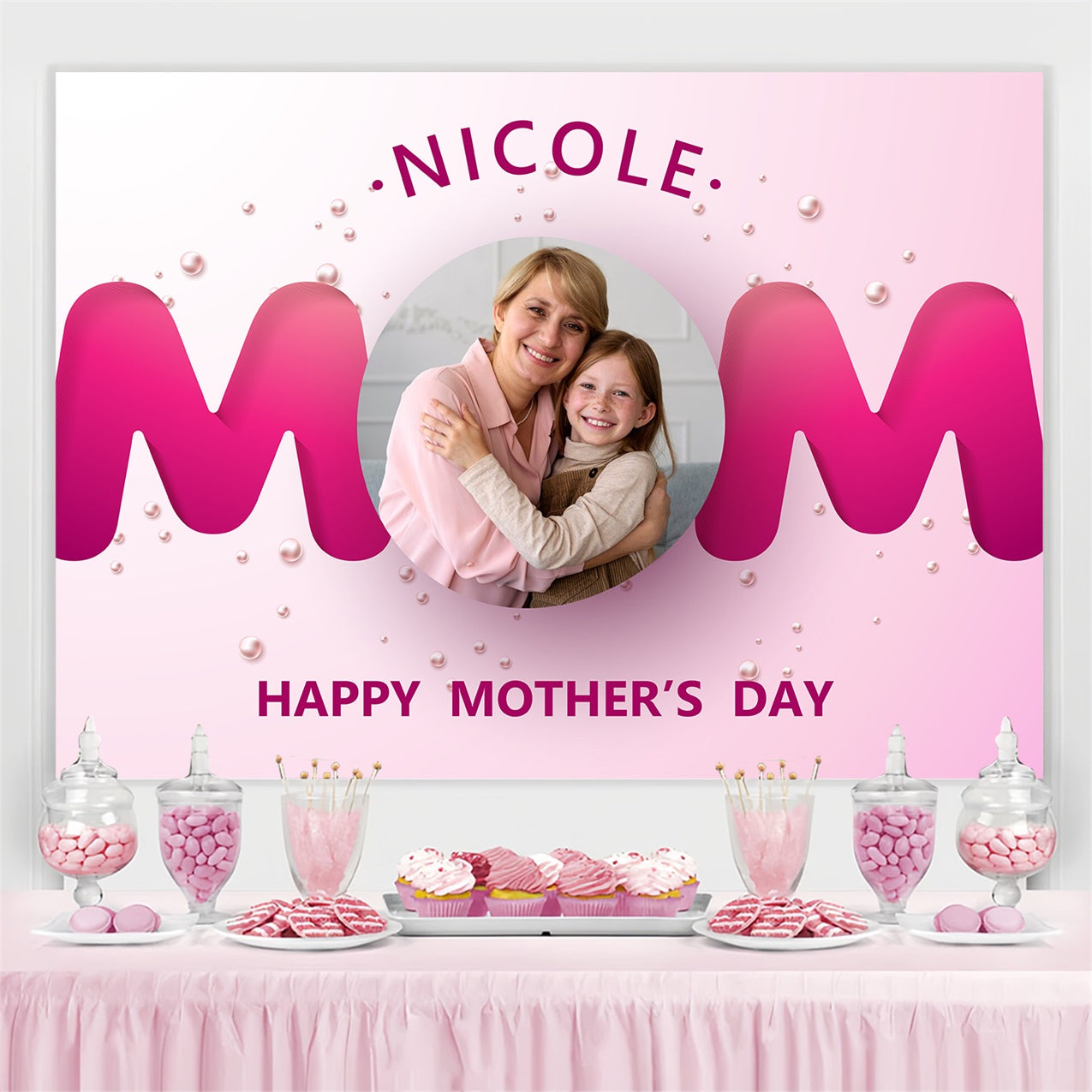 Mothers Day Backdrops Pink Pearls Letter Custom Backdrop BRP3-112